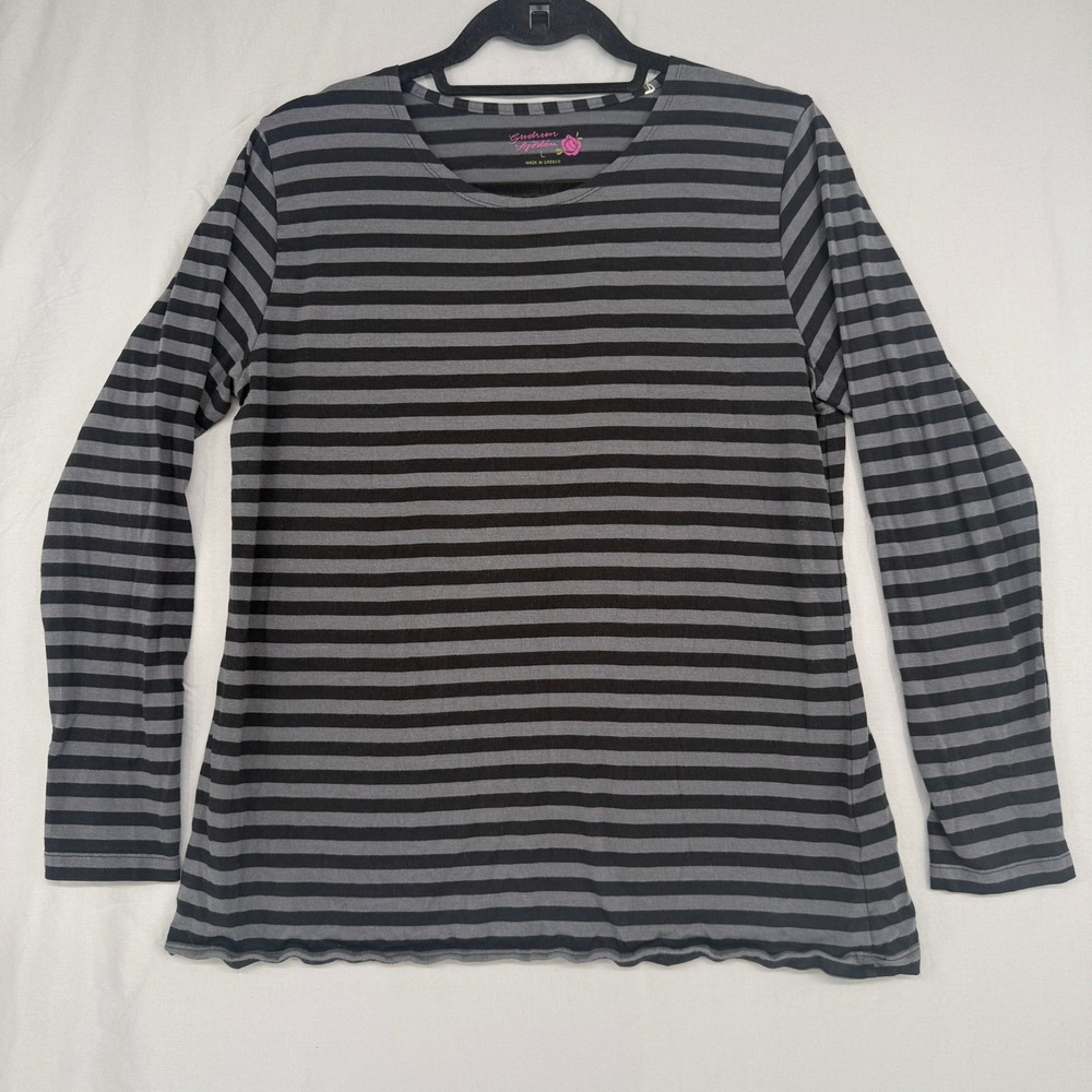 Gudrun Sjoden Gray Black Striped Organic Cotton Modal Long Sleeve Top Large